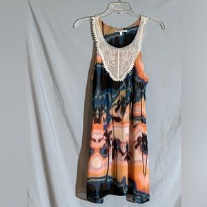 Collective Concepts Tunic Top with Lace Sz M Tropical Sunset